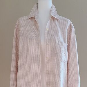 NWOT Jones New York Sport Women's 100% Linen Soft Plaid Button-Up Blouse Medium